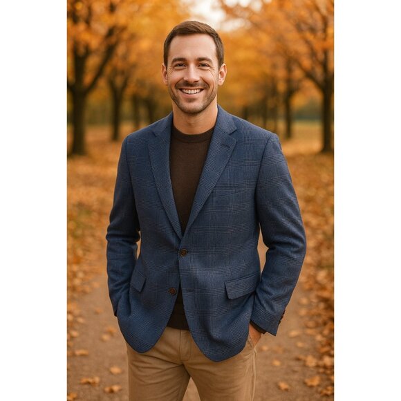 Rodd & Gunn Wool Blend Blazer Men’s L Blue Glen Plaid Check Sport Coat Woven - Picture 1 of 12